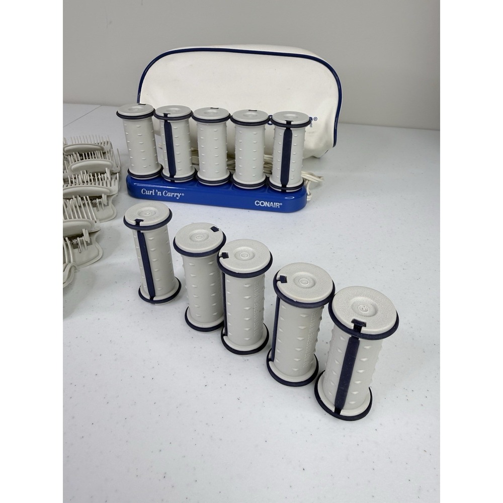CONAIR Curl 'N Carry Travel Hot Rollers Set 10 Rollers 9 Clips Vintage Works - Picture 2 of 5